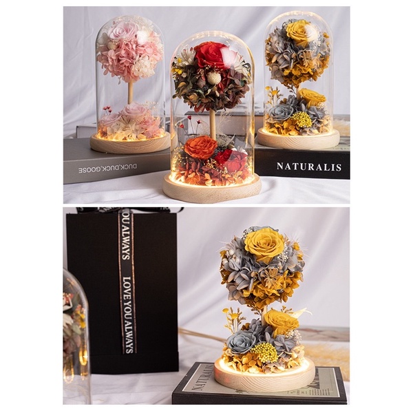 [ Sẵn màu hồng ]  Quà tặng sinh nhật - Trụ thuỷ tinh hoa hồng vĩnh cửu