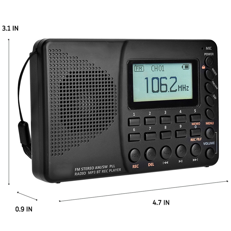 HanRongDa K-603 Full Band Radio Bluetooth FM AM SW Portable Pocket Radios MP3 Digital REC Recorder Support Micro-SD Card