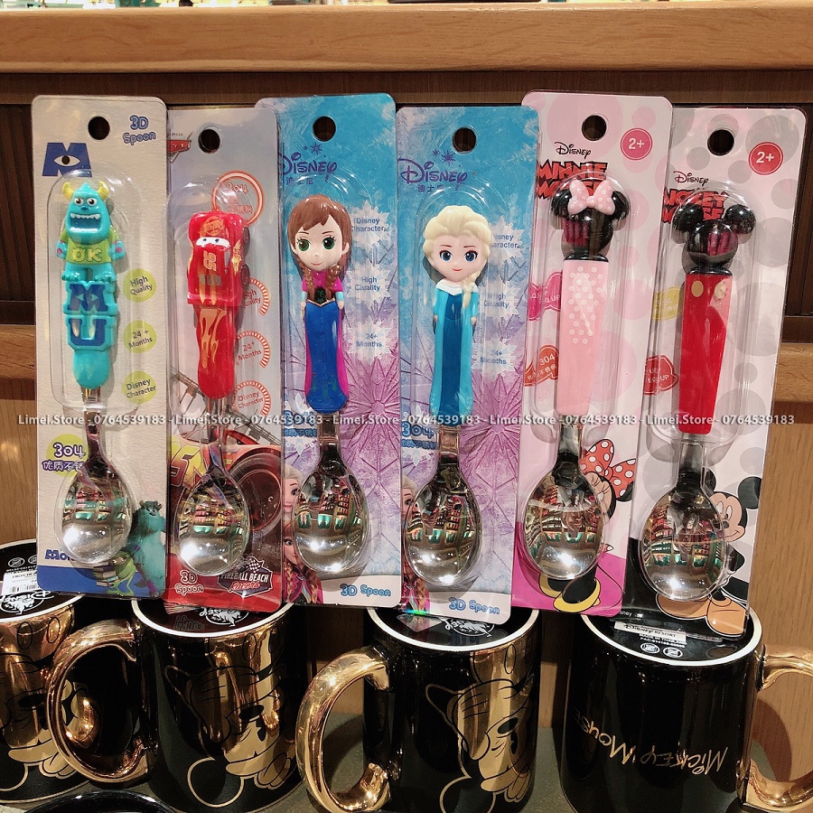 Muỗng ăn inox Frozen Elsa Mickey Princess Car Disney nổi 3D cho trẻ em bé trai gái