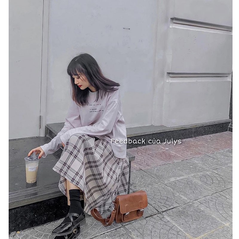 Chân Váy Kẻ Dáng Suông Vintage Quảng Châu Hàng Loại 1 M3111-Violet | BigBuy360 - bigbuy360.vn