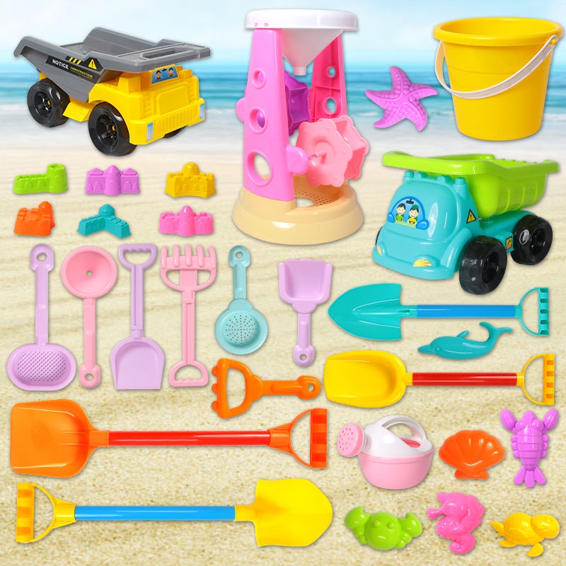 HOTBộ đồ chơi bãi biển, chơi trên cát, trẻ chơi dưới nước, hạt cassia, đồng hồ cát, bé đào cát, bộ xẻng, trọn bộ dụng cụ
