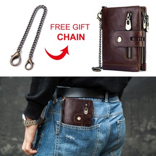 HUMERPAUL Ví Nam Da Thật Chính Hãng, Ví Đựng Thẻ Nhỏ, Ví Tiền Xu Có Dây Xích, Dompet Lelaki BiFold