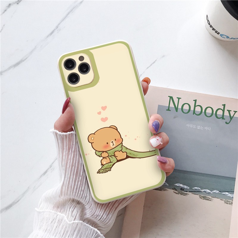 Ốp lưng iphone Gấu đan khăn cạnh vuông  cho iphone 11 7plus 8plus x xsmax 11pro max 12pro 12promax13promax tr1056