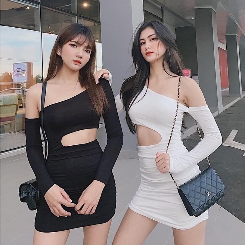 Đầm body tay dài khoét eo sành điệu