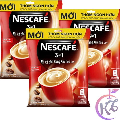 Combo 3 bịch Nescafe 3 in 1 đậm đà hài hòa bịch 46 gói x 17g (782g) - cà phê sữa Việt 3in1 Nestle chính hãng (màu đỏ)