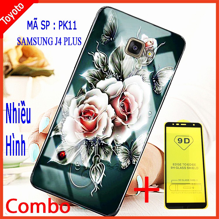 COMBO ÔP LƯNG SAMSUNG J4 PLUS (ốp lưng kính 3D sang trọng + tặng kèm kính cường lực)