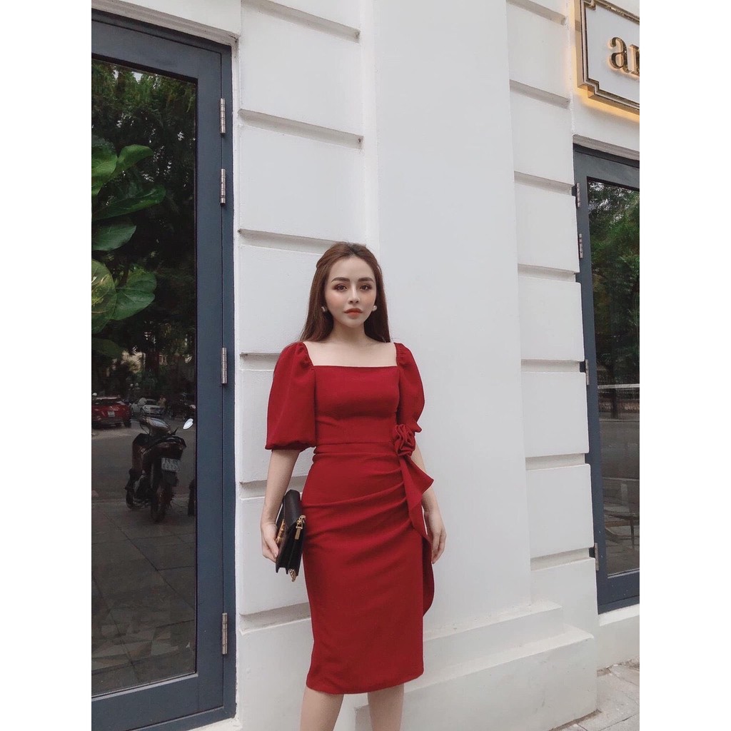 [Mã FAMAYWA2 giảm 10K đơn 50K] Đầm nữ body tay phồng phối bèo hông, chất cát hàn co dãn phù hợp đi chơi, đi dự tiệc | BigBuy360 - bigbuy360.vn