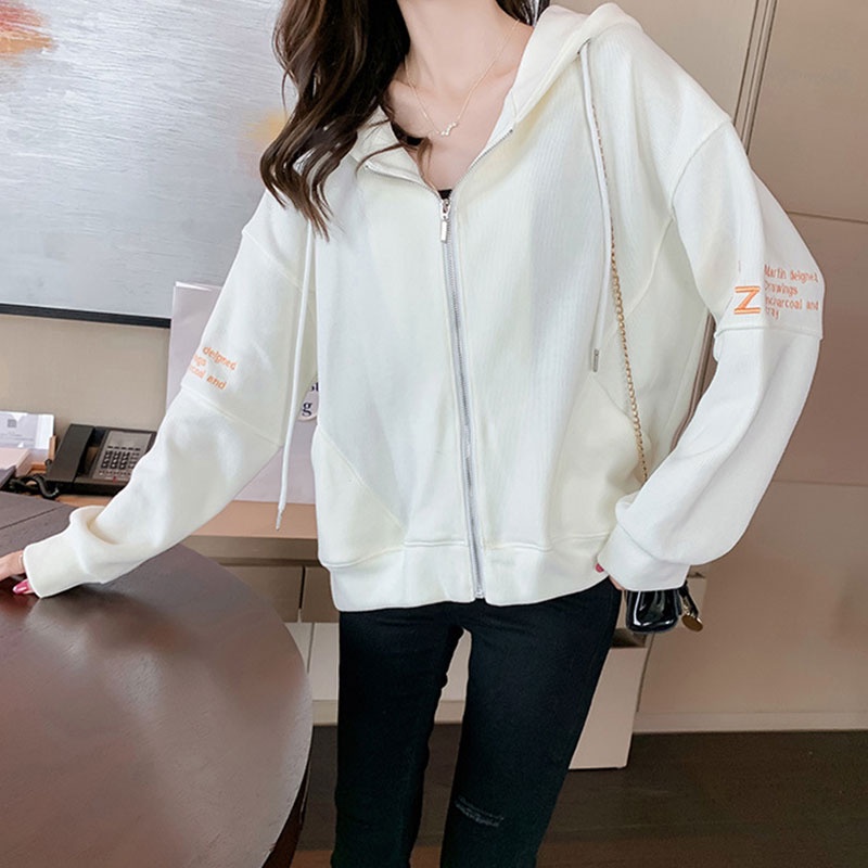Áo Khoác Hoodie Khóa Kéo Thêu Chữ Thời Trang Cho Nữ