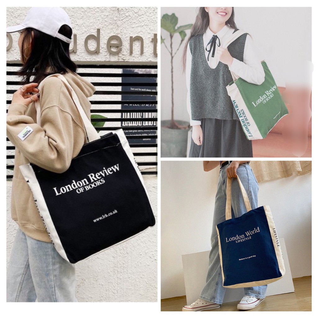 Túi tote vải London Review đeo vai phong cách Hàn Quốc canvas bag giá rẻ đẹp đi học