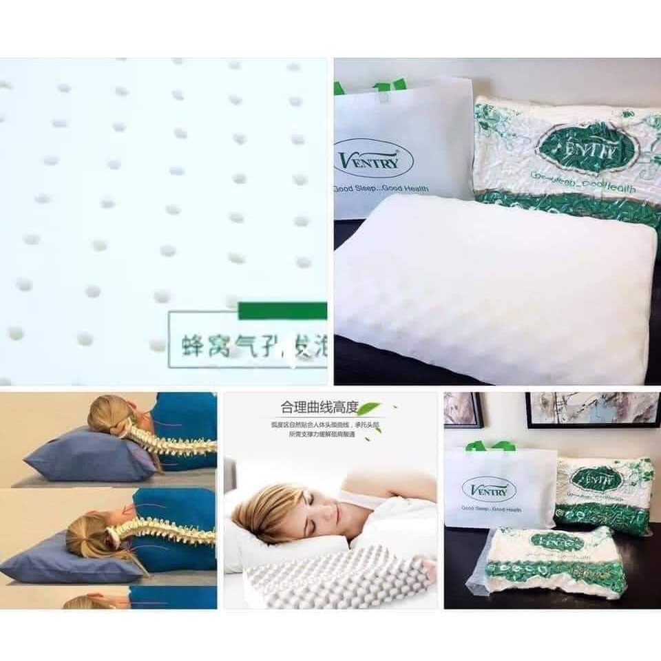 Gối cao su non người lớn Ventry, chống đau mỏi cổ, vai, gáy, chống ngáy - Ruột gối nằm latex thiên nhiên