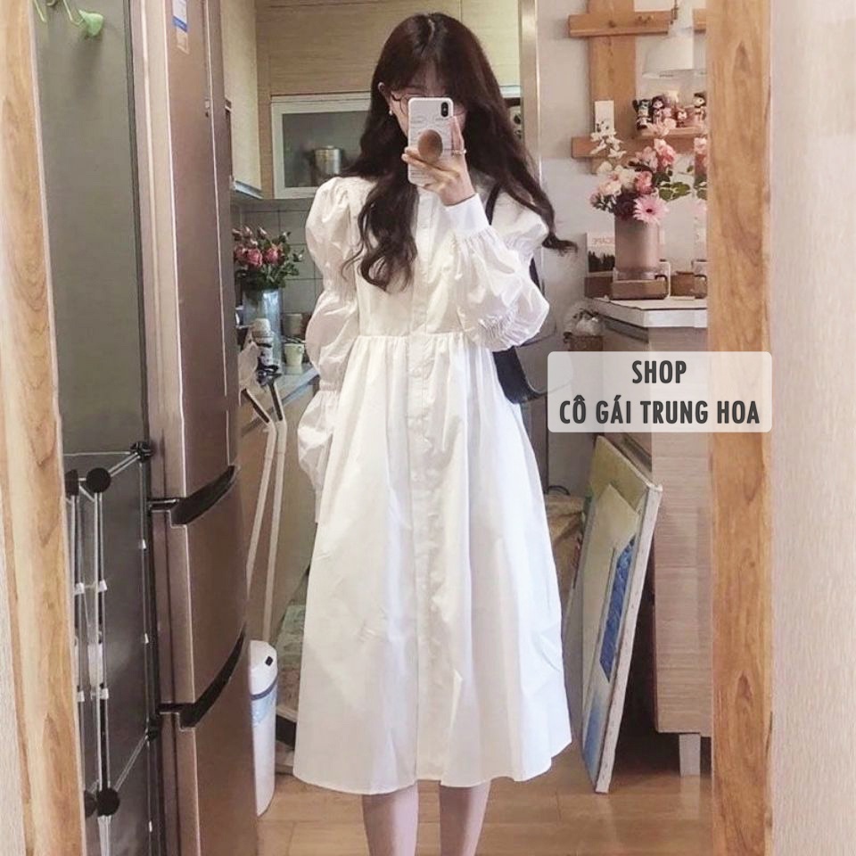Váy/Đầm trắng Babydoll dáng dài qua gối