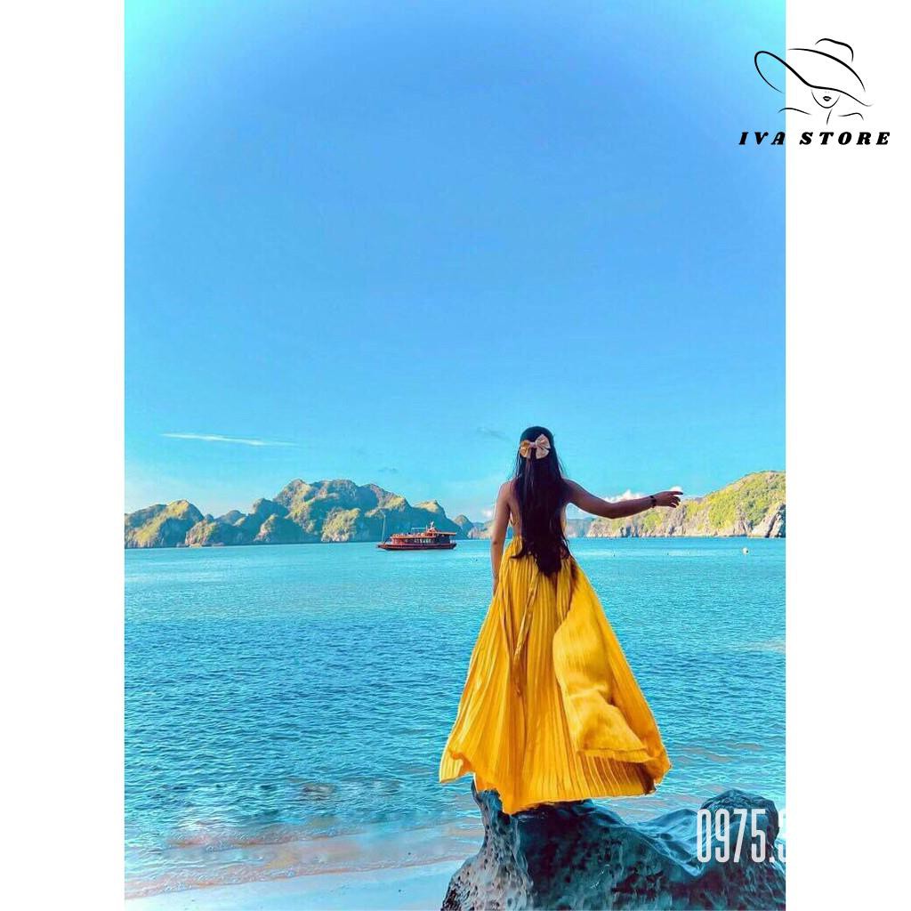 Đầm Maxi Đi Biển, Váy Maxi Dập Ly V46, Chất Lụa Mềm Mướt, Mầu Vàng, Cho Dáng Dài Miên Man Và Những Shot Ảnh Để Đời | BigBuy360 - bigbuy360.vn