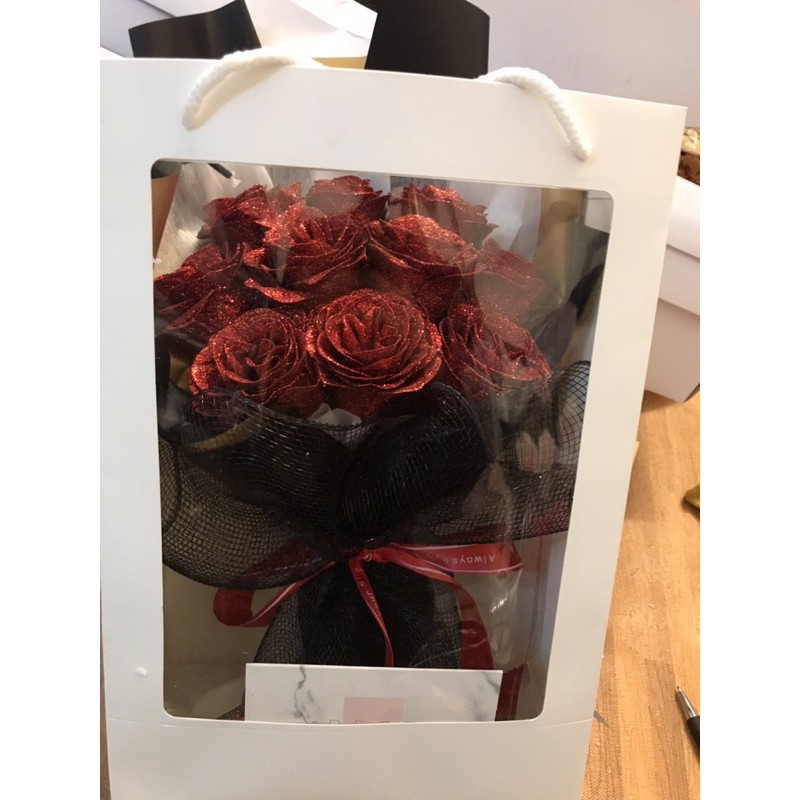 Bó hoa hồng nhũ 10 bông tặng kèm Túi + Thiệp như hình - Quà tặng sinh nhật hội nghị bạn gái người yêu valentine 8/3