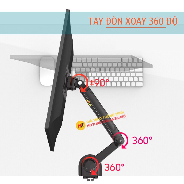 Giá Treo Màn Hình NB H100 22 - 35 Inch - Tay Treo Màn Hình Máy Tính Gắn Bàn Xoay 360 Độ