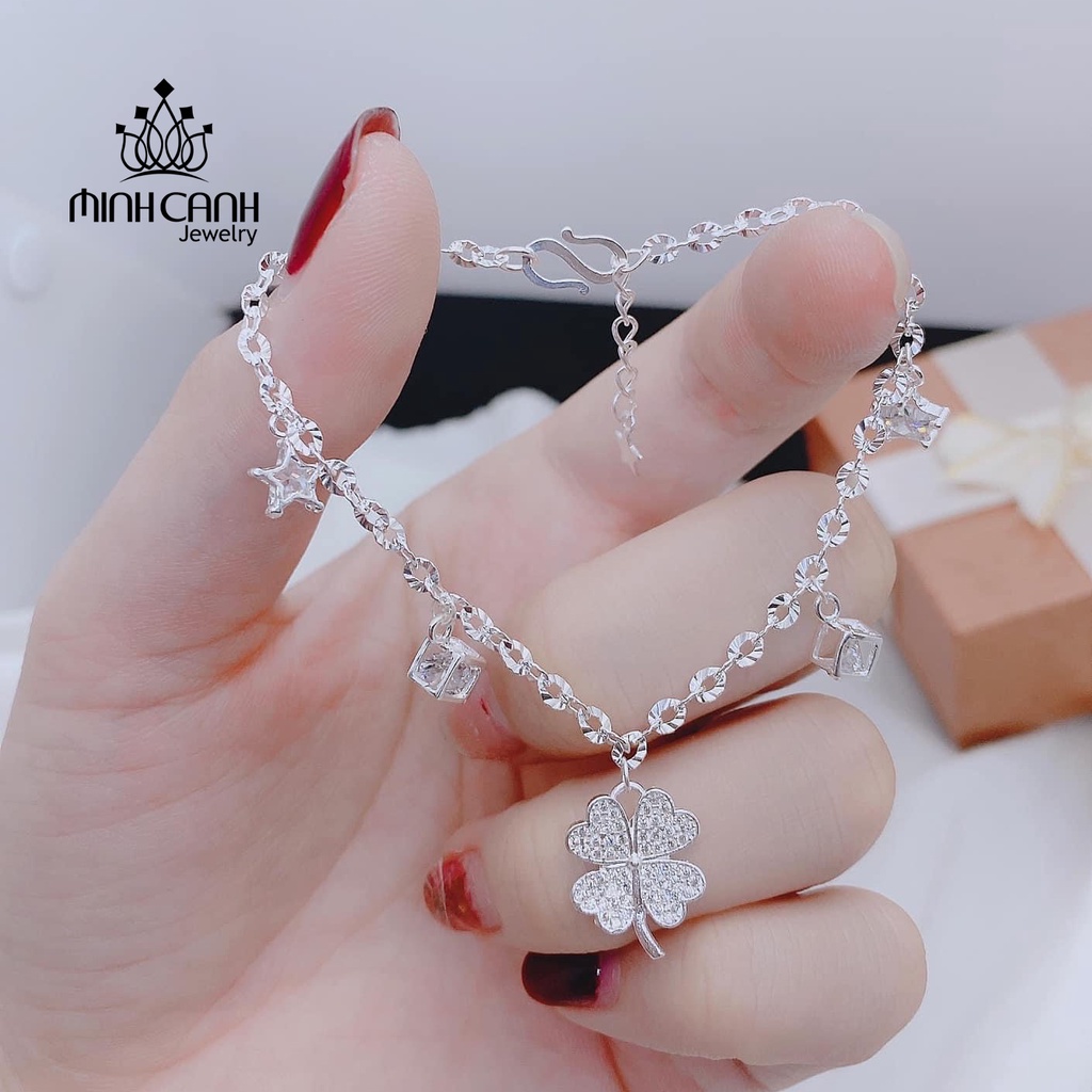 Lắc Tay Bạc 4 Lá Mix Hộp Đá Minh Canh Jewelry