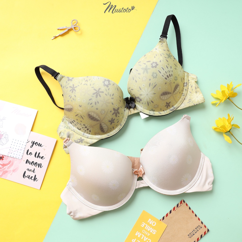 Áo Lót Nữ Trơn Mút Mỏng Có Gọng Họa Tiết Hoa Bra Anemone Thoải Mái (Mustoto MA40)