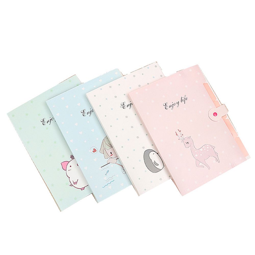 Túi đựng tài liệu khổ A4 5 ngăn bằng nhựa chống thấm nước họa tiết hoạt hình nhiều màu sắc