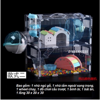 Lồng hamster mica cao cấp full phụ kiện đi kèm như hình
