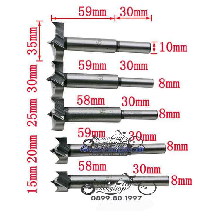 Mũi Khoan Khoét Ổ Khóa, Bản Lề, Bộ 5 Mũi Khoan Khoét Gỗ, Ổ Khóa...