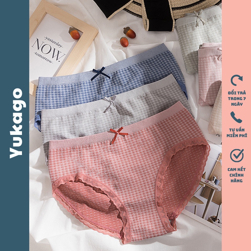 Quần lót nữ cotton dệt kim cao cấp quần chip hoạ tiết karo mềm mại thoáng mát YUKAGO PVN17379 | BigBuy360 - bigbuy360.vn