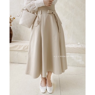 Chân váy dài nữ midi dáng dài kèm đai thắt HIU design , váy chữ A khaki thoáng mát style hàn quốc con gái H.I.U ROOM