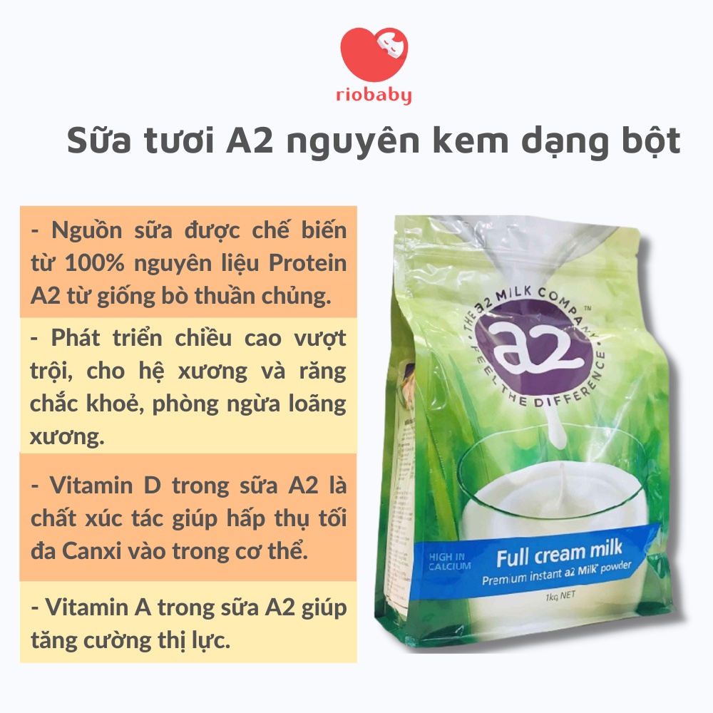 Sữa A2 nguyên kem dạng bột nhập khẩu Úc cho bé từ 1 tuổi (1kg)