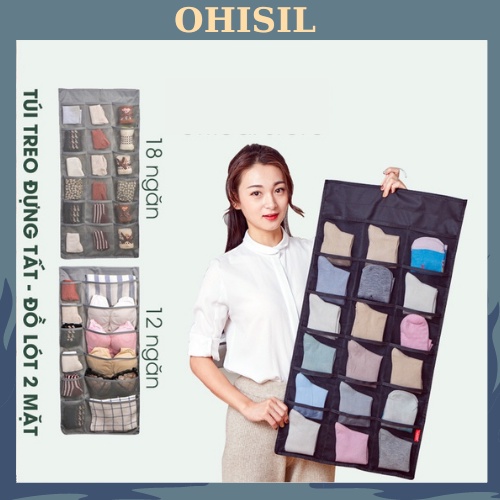 Túi Đựng Đồ Lót Có Móc Treo OHISIL Túi Vải Đựng Đồ 2 Mặt Ngăn Tiện Ích