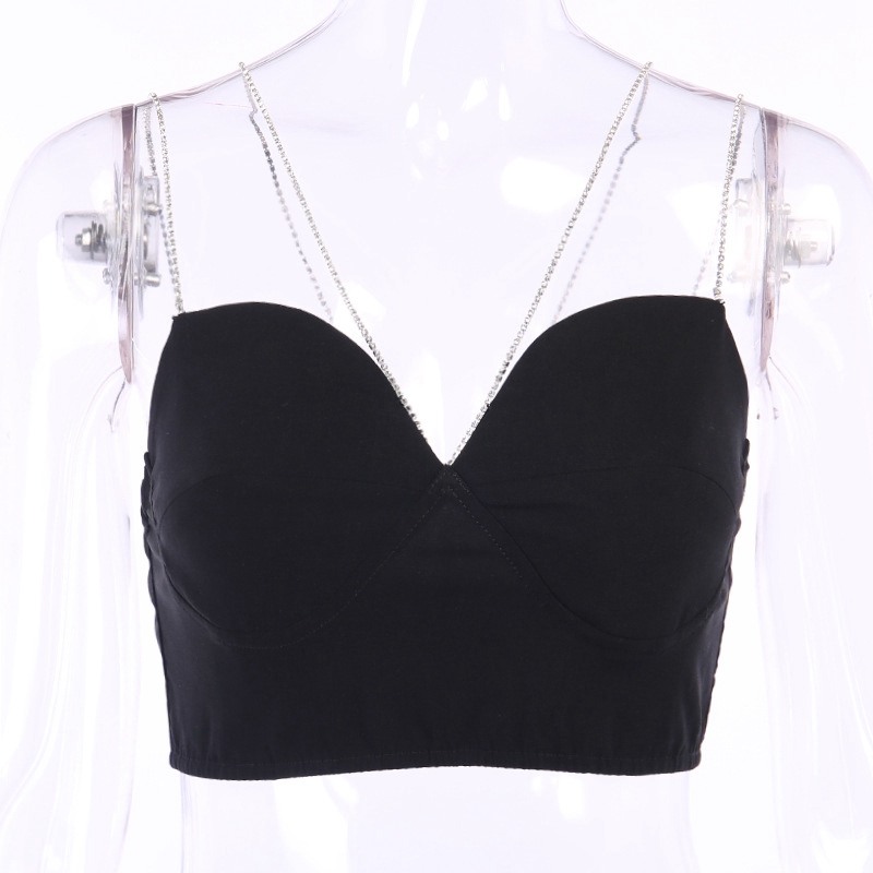 Female Elegant Bodycon Camisole Wrap Top Women Flash Diamond Chain Sexy Crop Tops Strap | WebRaoVat - webraovat.net.vn