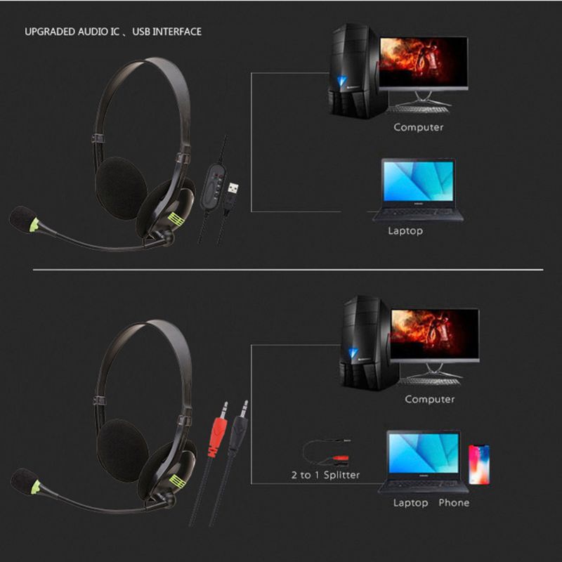 YOGA Universal Wired Stereo Headphone USB/3.5mm Interface Gaming Headset Laptop Computer PC Earphone with Microphone