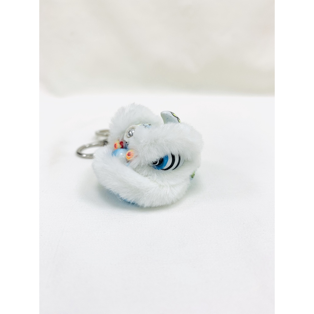 毛毛-蓝白 Móc Khóa Resin Hình Sư Tử Nhảy Múa Thời Trang