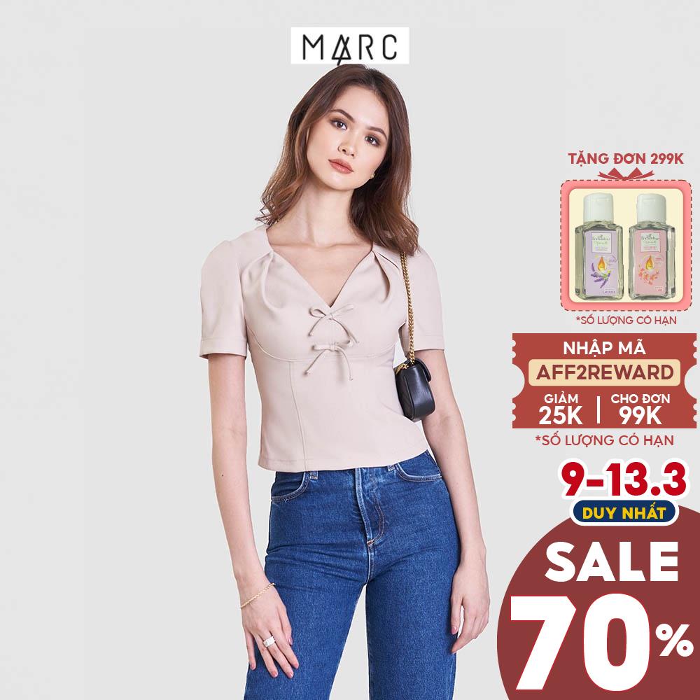 Áo kiểu nữ MARC FASHION cổ tim tay ngắn nhấn 2 nơ