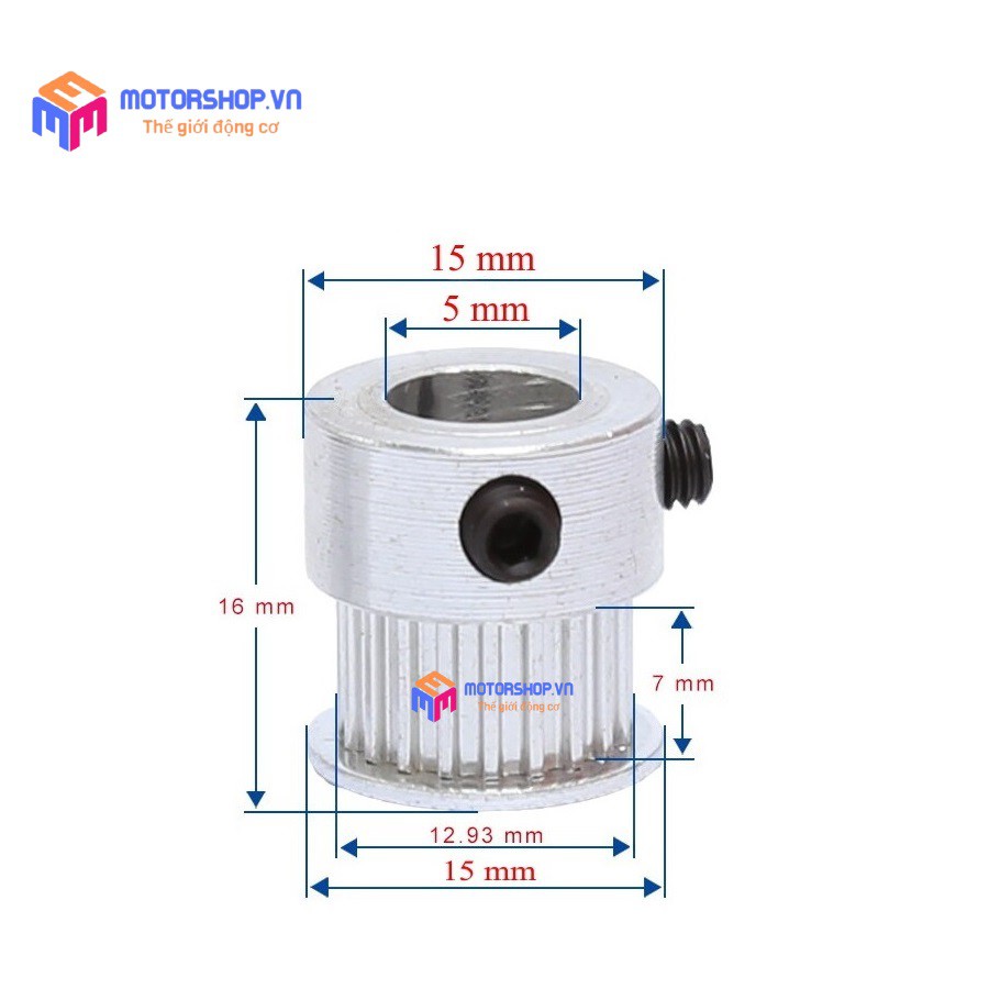 MTS Puly Bánh Răng Nhôm MXL 20 Răng Bản 7mm Trục 5mm