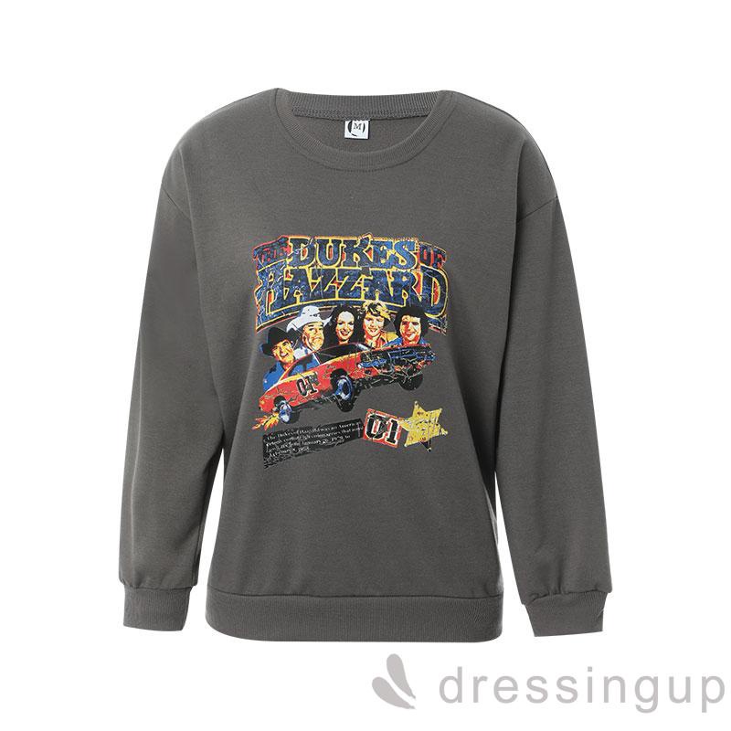 Áo nỉ tay dài cổ tròn dáng rộng in họa tiết hoạt hình thời trang cho nữ