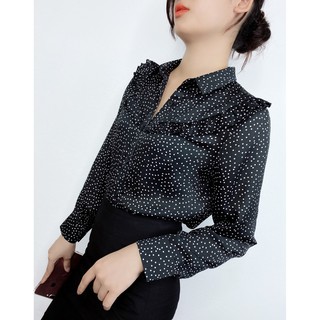 Áo sơ mi nữ chấm bi lụa tằm hàng thiết kế