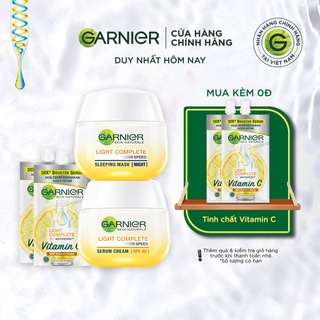 Bộ đôi tinh chất và kem dưỡng làm sáng da Garnier Light Complete Vitamin C Serum Cream