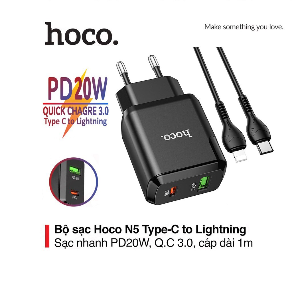 🌟🌟Sạc Siêu Nhanh🌟🌟Củ sạc nhanh HOCO N5 hỗ trợ sạc nhanh QC 3.0 - 18W, PD - 20W phù hợp với các dòng điện thoại iPhone,