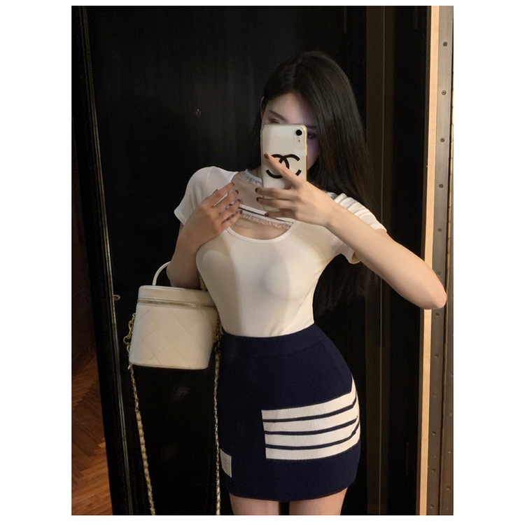 Cocory vn Set Áo hai dây + Chân Váy Chữ A Họa Tiết Kẻ Sọc Thời Trang Quyến Rũ Cho Nữ