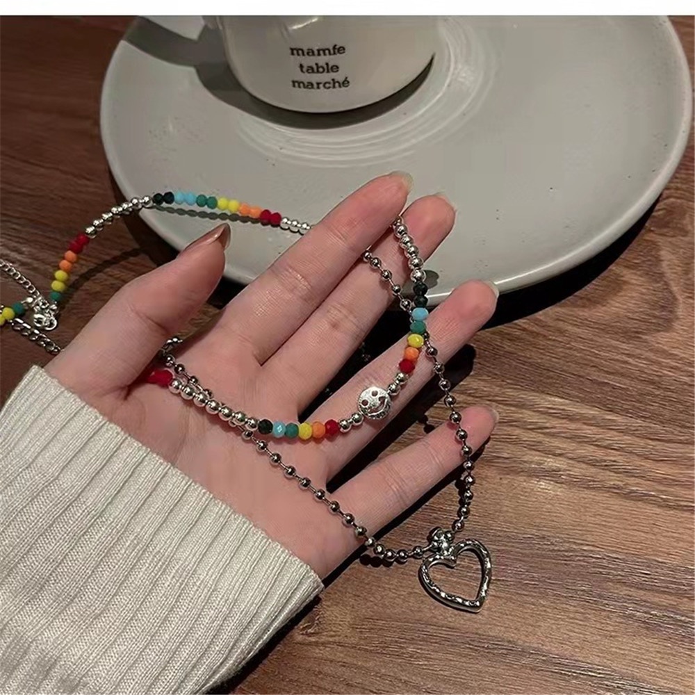 Set 2 Vòng cổ Mặt Trái Tim Nhỏ Màu Cầu Vồng