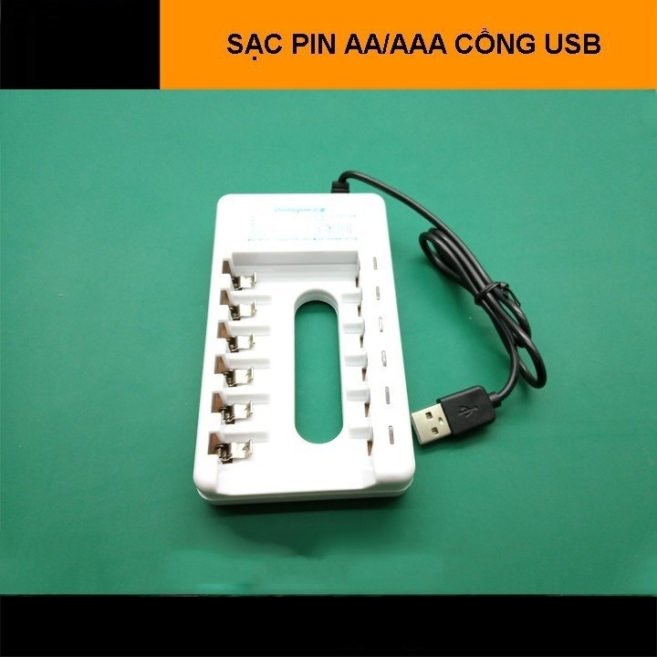 Bộ sạc pin đa năng doublepow 6 khe DP-U06 - dùng sạc pin AA,AAA từ cổng USB tiện lợi (tùy chọn pin)