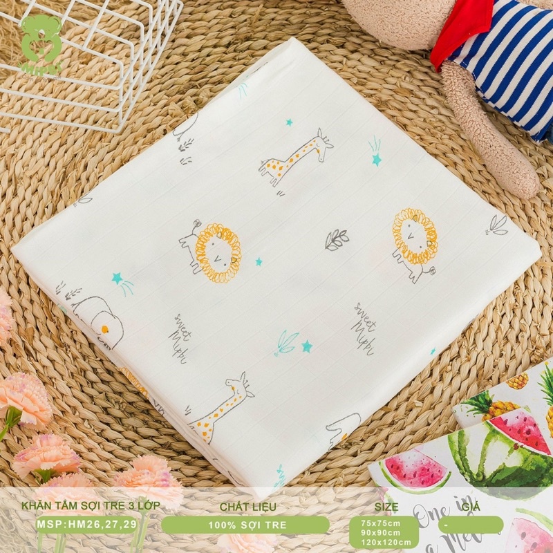 Khăn tắm sợi tre MIPBI 3 lớp 120x120 cao cấp siêu mềm [ babyboo]