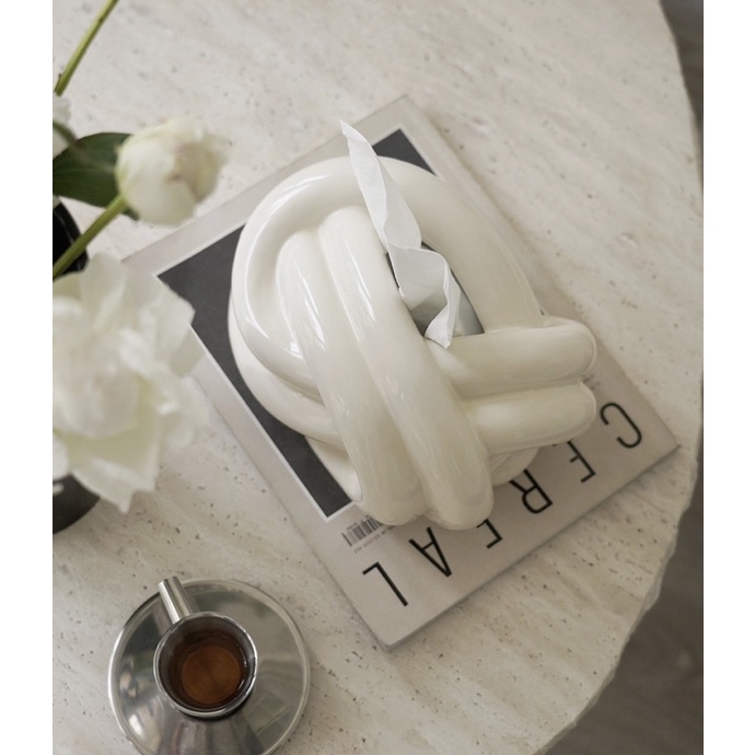 Hộp đựng khăn giấy bằng gốm Cream Tissue Box phong cách Bắc Âu