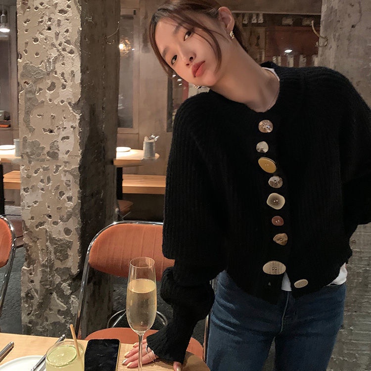 Cẩn Thận Áo cardigan Dệt Kim Cổ Tròn Cài Nút Thời Trang Thu Đông Hàng Mới 2021