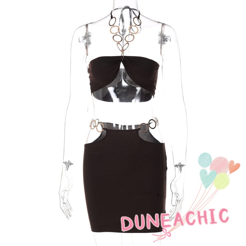 DUNEA Set Áo Tank Top 2 Dây + Chân Váy Ôm Sát Quyến Rũ Cho Nữ