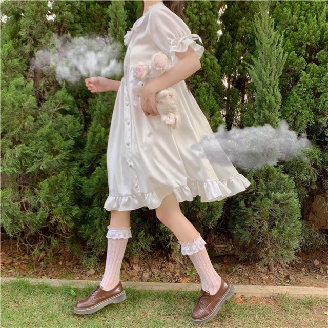 Váy / Đầm Ulzzang Trắng Cổ Nấm Babydoll - Kèm Video Thật ✨váy đầm công chúa,dự tiệc, tiểu thư, nàng thơ