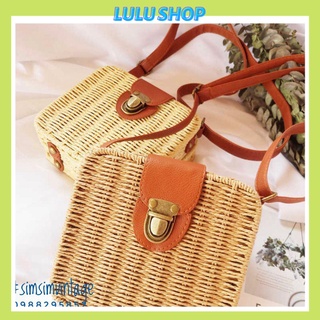 Túi cói Vintage dáng hộp vuông đi biển