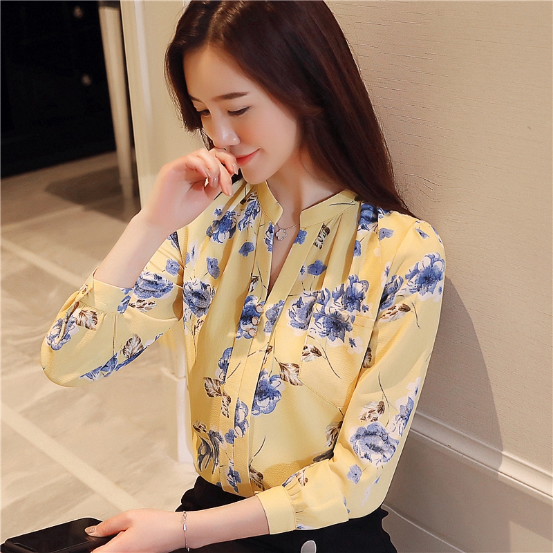 Áo voan cổ tim dài tay phong cách Hàn Quốc thanh lịch dành cho nữ