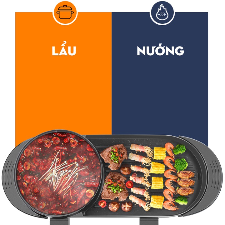 Nồi lẩu nướng điện không khói 2 trong 1 đa năng 𝐅𝐑𝐄𝐄𝐒𝐇𝐈𝐏 Bếp lẩu nướng điện BBQ Tiết kiệm điện năng, tiết kiệm thời gi