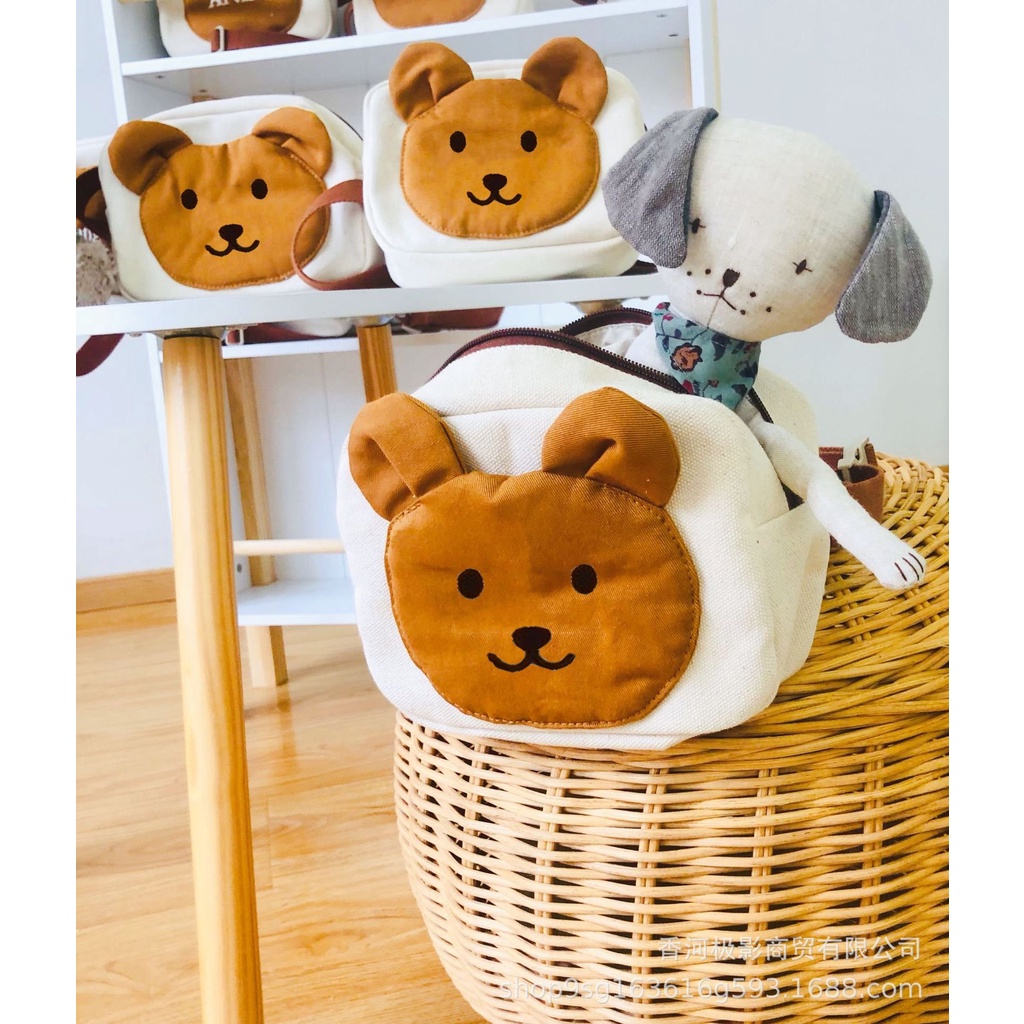 Túi đeo chéo mini thêu gấu cho bé trai bé gái, đựng đồ đi du lịch đi chơi, phong cách hàn quốc đáng yêu - SP144