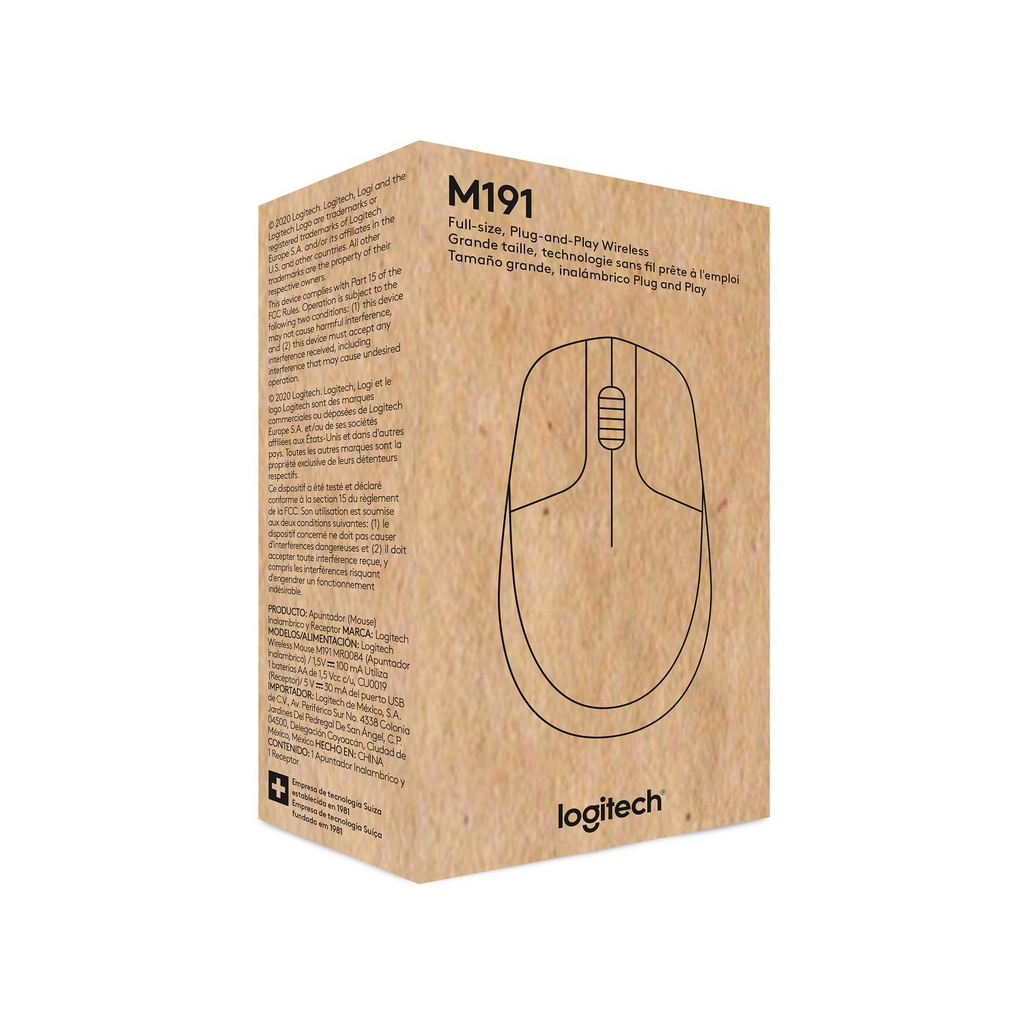 Chuột không dây Logitech Quang M191, Thiết kế tối ưu, Kiểu kết nối Không dây, Chuẩn giao tiếp USB-Wireless