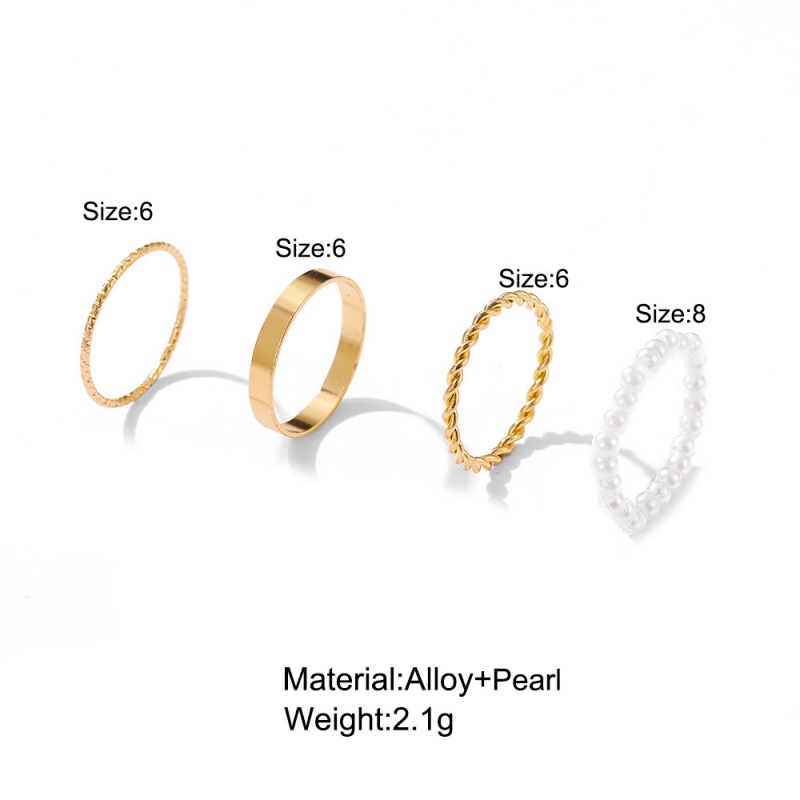 Set 4 chiếc nhẫn đính hạt ngọc trai nhân tạo thời trang cho nữ